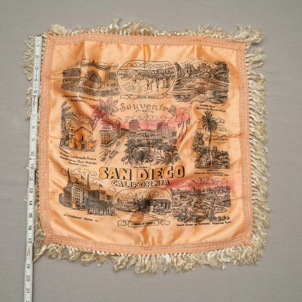 Vintage 1940s Souvenir Of California San Diego Silk Souvenir Pillow Case Sham